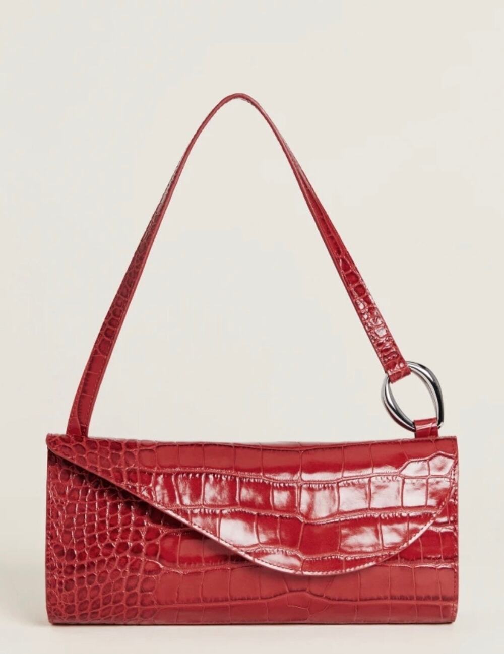 Reformation Philomena Shoulder Bag in red crocodile-embossed leather